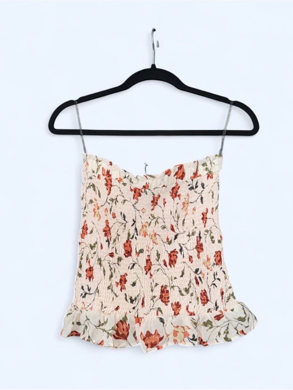 Y2K Blush Cream Floral Smocked Cami with Ruffle Hem